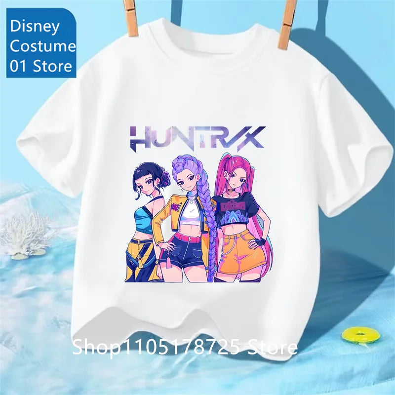 Camiseta con Estampado de Demon Hunters de Kpop, Ropa de Verano para Niños, Camiseta de la Película 2025, Camiseta de Manga Corta para Niñas y Niños, Camiseta Cómoda