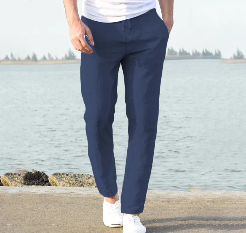 Pantalón de algodón para hombre, corte recto, ligero, transpirable, cómodo, estilo playero, color liso, pantalón deportivo