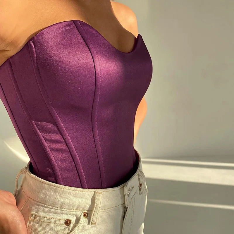Tops de tubo sexis para mujer, Top liso sin mangas ajustado con corsé recortado, chaleco informal elegante sin tirantes para mujer 2024