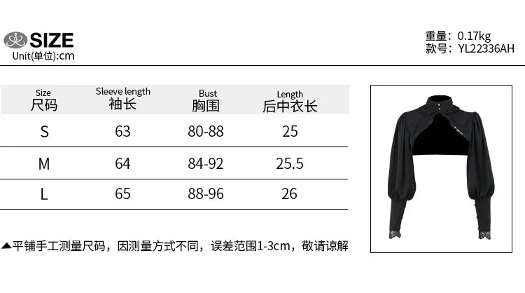 Blusa gótica con mangas abullonadas para Mujer, Top corto Sexy negro De manga larga para invierno, Blusas estéticas De hadas para Mujer De Moda 2022