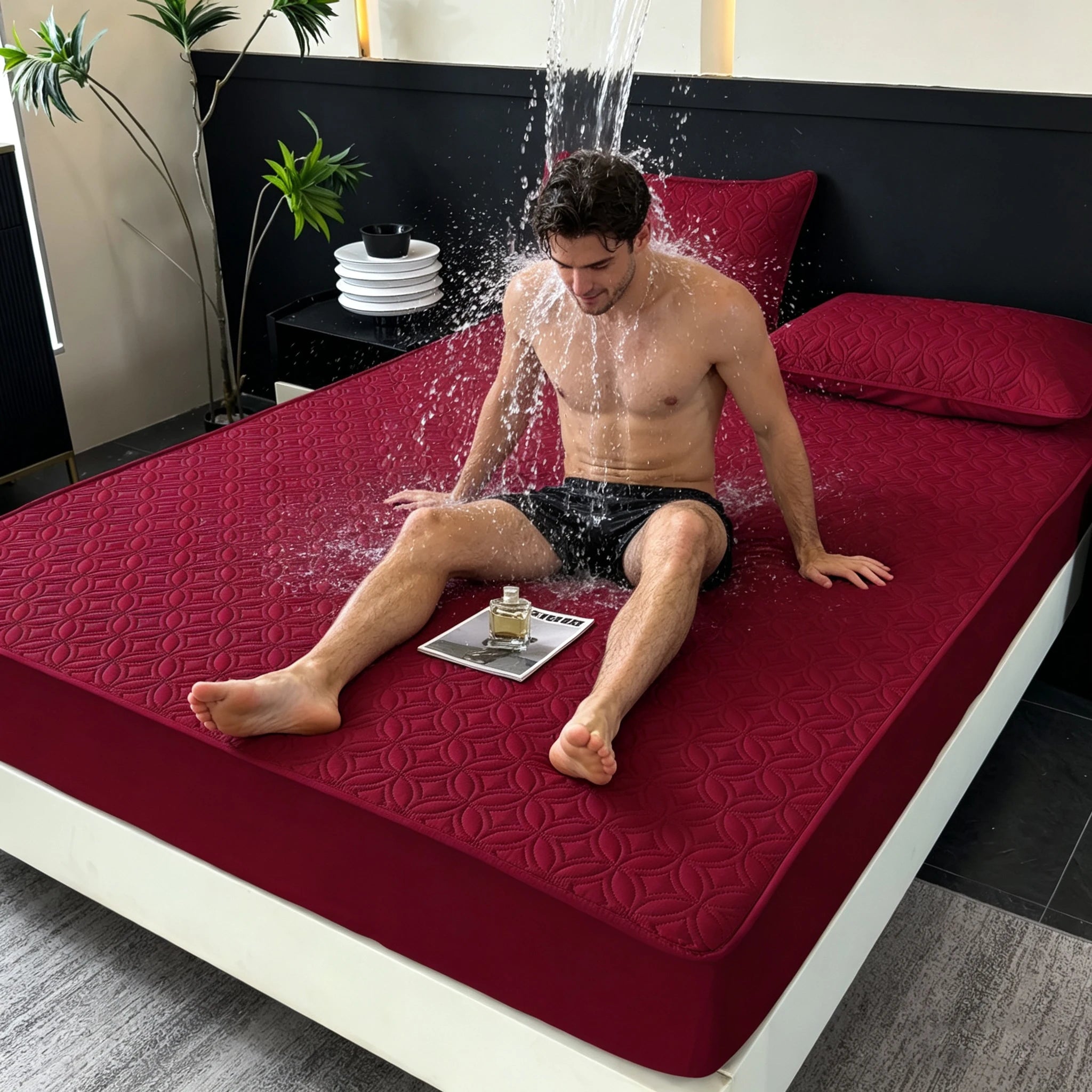 1 pieza de sábana ajustable de lujo, ultrasuave, cómoda e impermeable, y funda de colchón gruesa (funda de almohada no incluida), juego de ropa de cama de color liso, funda de colchón todo incluido, agradable para la piel