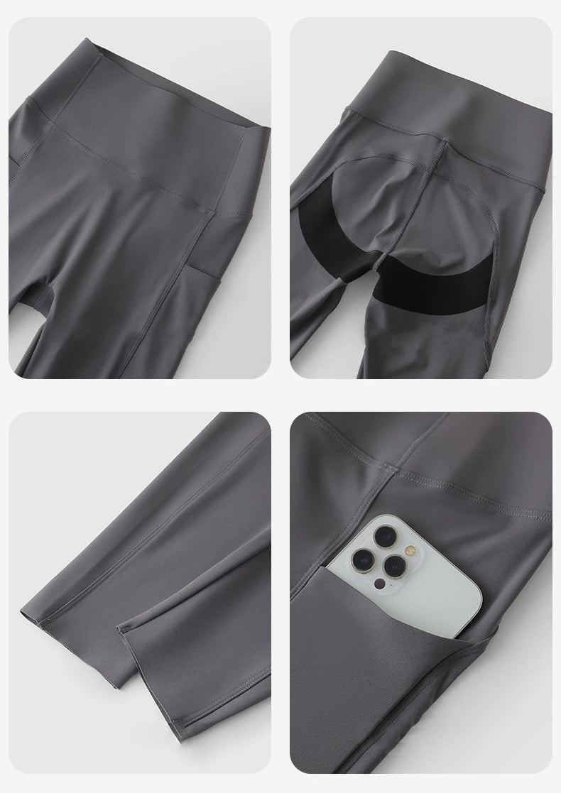 BIVIGAOS, pantalones cortos de verano con bolsillo para Yoga de piel de tiburón para bicicleta, pantalones cortos finos de cintura alta con realce, sensación desnuda, pantalones cortos deportivos para ciclismo y Fitness
