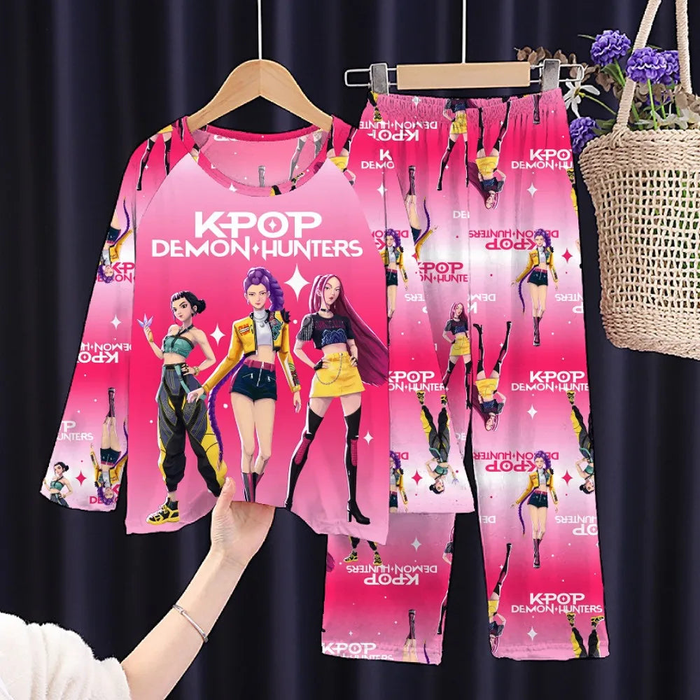 Conjunto de pijamas para niños KPop Demon Hunters Huntrix, ropa de manga larga para niñas, 2 uds., ropa de dormir para niños, ropa de dormir de dibujos animados para niños de 3 a 14 años