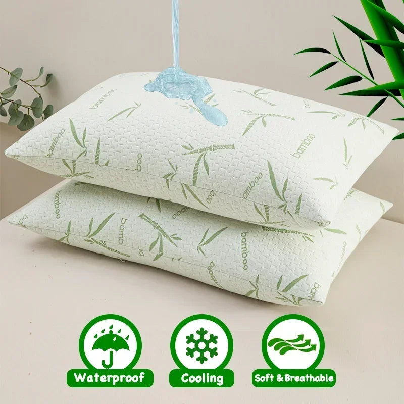 Funda de almohada de fibra de bambú, capa de aire de fibra sándwich con almohada impermeable de algodón, funda protectora para el hogar, lavable a máquina