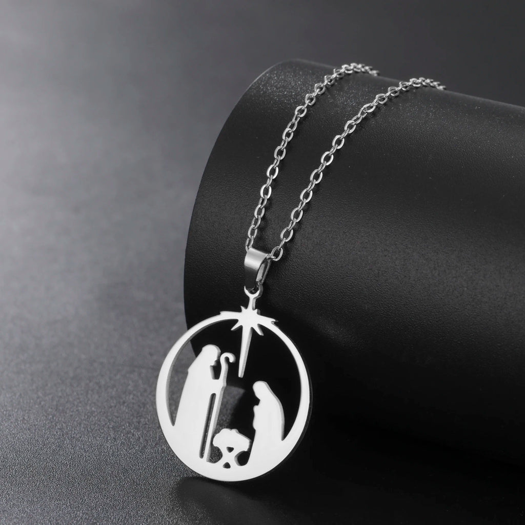 Collar con colgante de oración cristiana de acero inoxidable, talismán de oración con estrella de Ángel Retro Unisex, regalo de joyería para el día de la madre