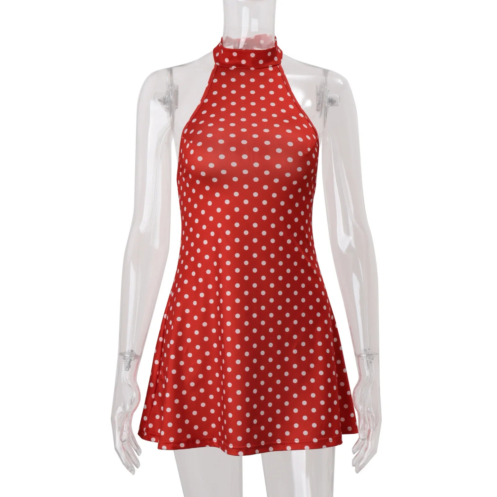 Elegante Vestido Mini de Puntos con Hombros Descubiertos para Mujer, Sin Mangas, Espalda Descubierta, Cintura Alta, Estilo Y2K, Moda de Verano, Vestido de Fiesta para Club