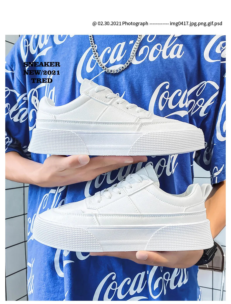 Zapatos blancos para hombre, zapatillas informales de cuero, zapatos de plataforma de tendencia, zapatos vulcanizados cómodos para hombre, Tenis masculinos blancos