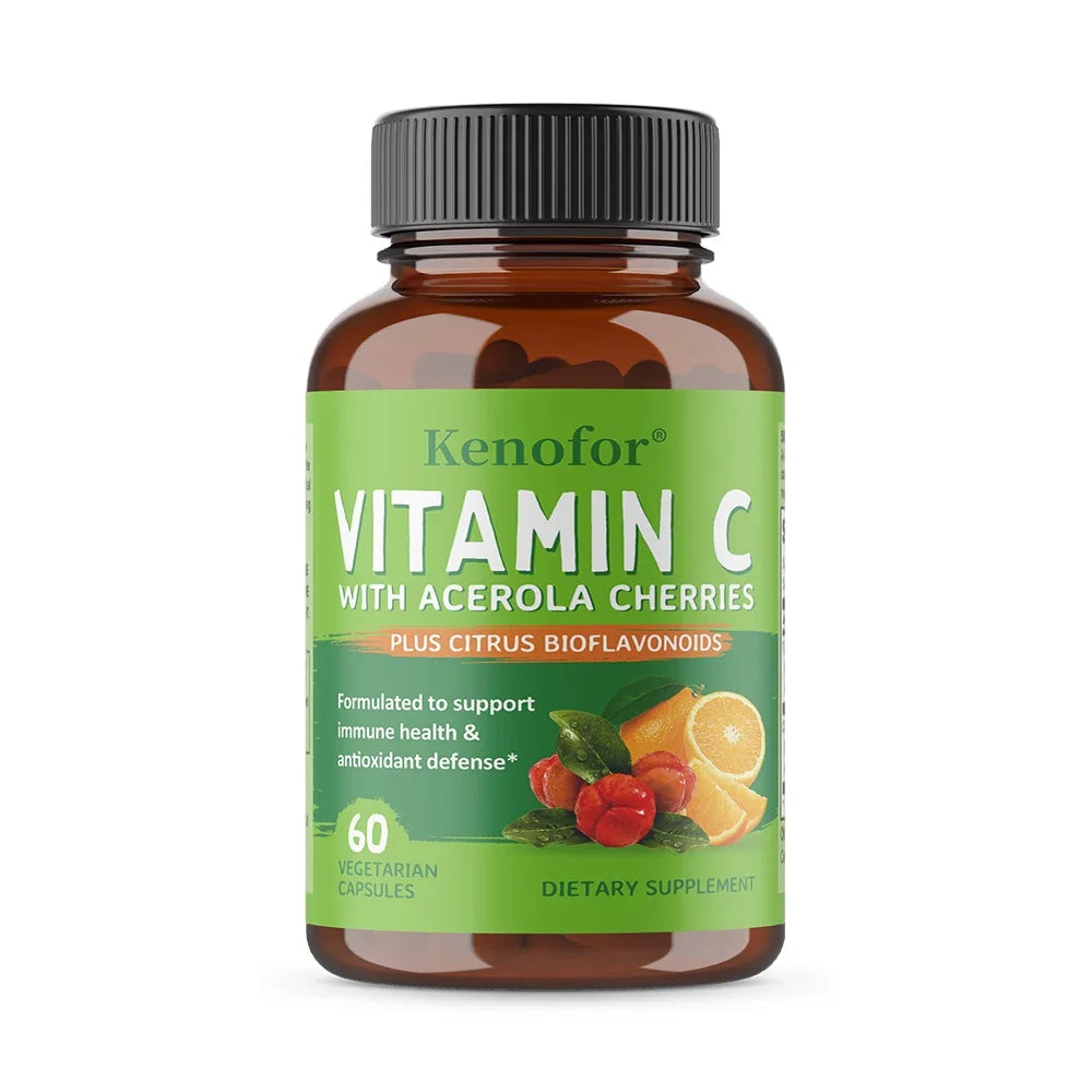 Comida integral vegana vitamina C, dos ingredientes (polvo y cítricos de cereza de acerola entera orgánica), soporte inmunológico, sin OGM