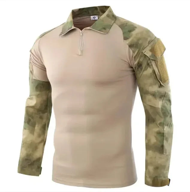 Camisas Tácticas de Manga Larga para Exteriores, Camisa de Combate con Cierre de 1/4, Algodón Ripstop Resistente al Desgaste, Camisetas de Camuflaje para Airsoft, Ropa Masculina