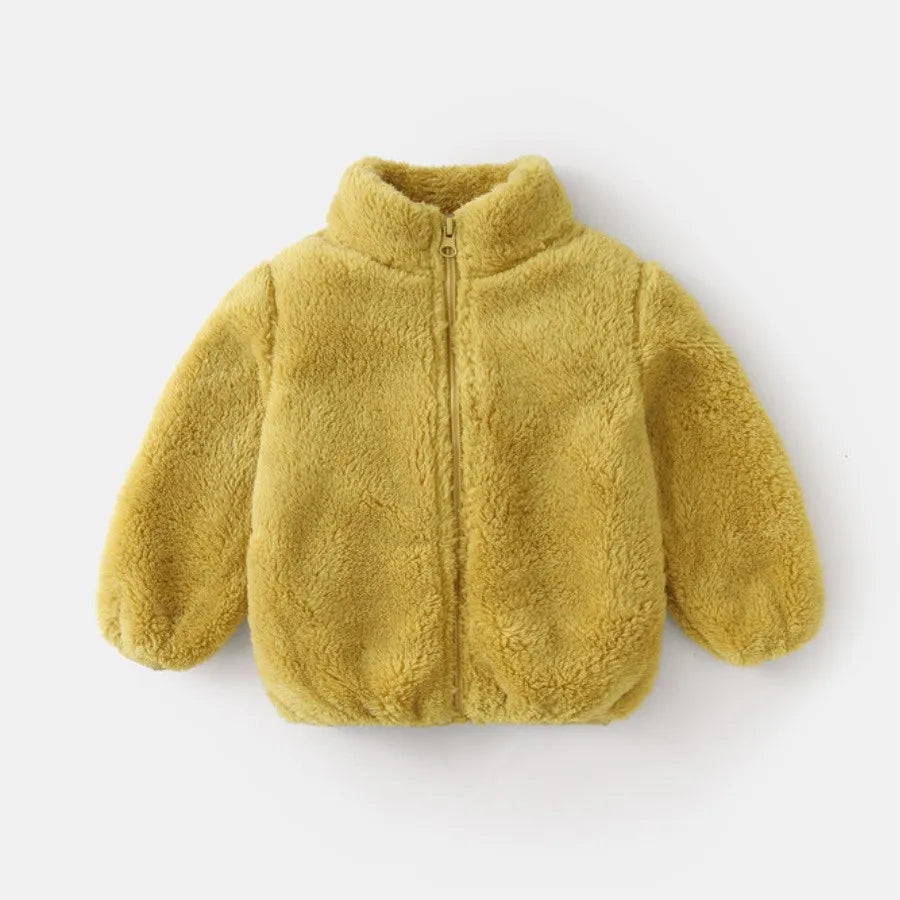 Abrigo de felpa de Color sólido para niños, chaqueta informal cálida para otoño e invierno, abrigo para niños, ropa para niños, prendas de vestir exteriores para niños pequeños
