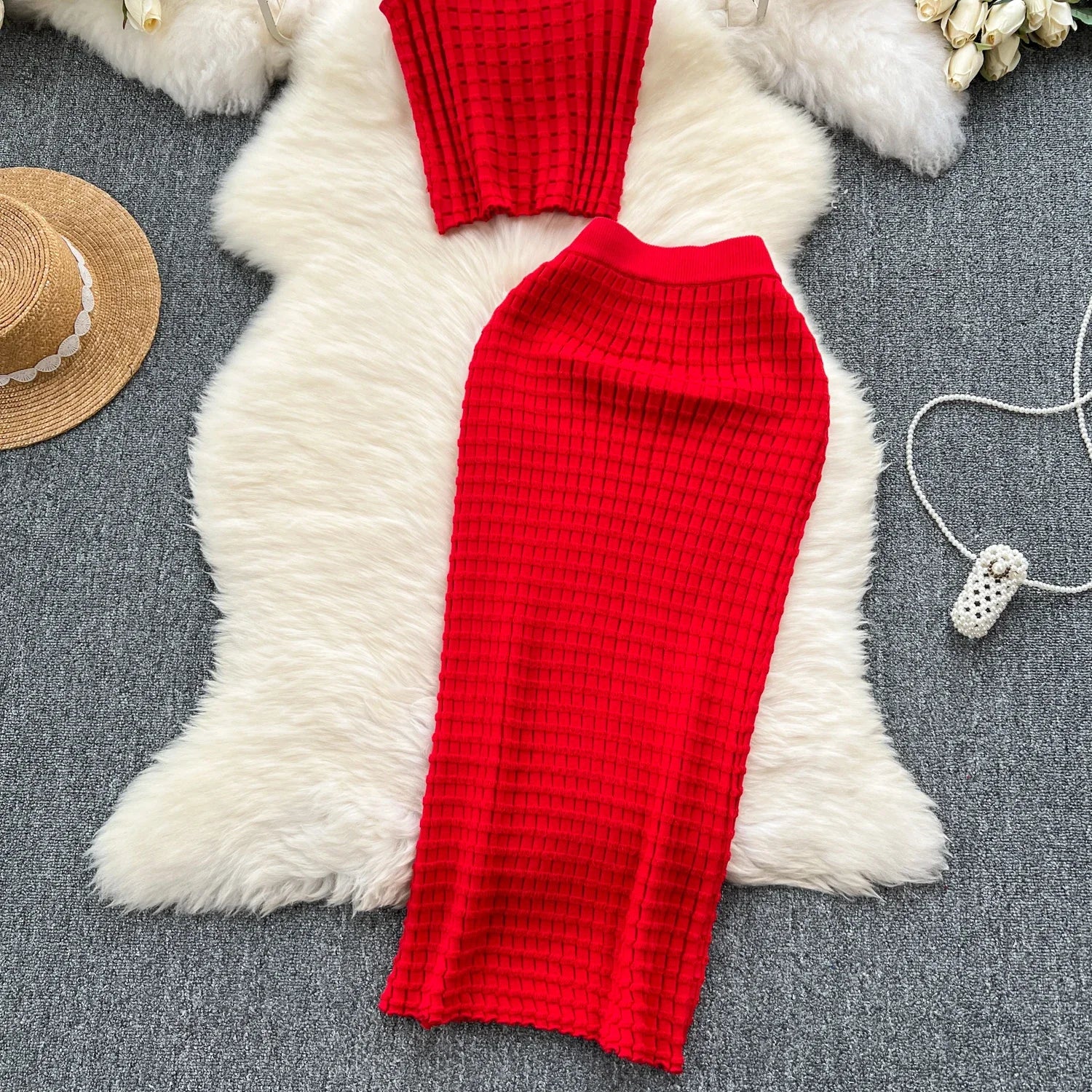 Conjunto de falda de moda de verano para mujer, camisetas sin mangas Sexy, cintura alta, Saya larga delgada, trajes de dos piezas, ropa de punto sólida