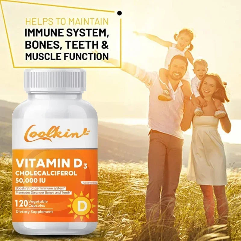 Vitamina D3 50000IU: salud muscular, huesos fuertes y salud del sistema nervioso, apoyo a la inmune