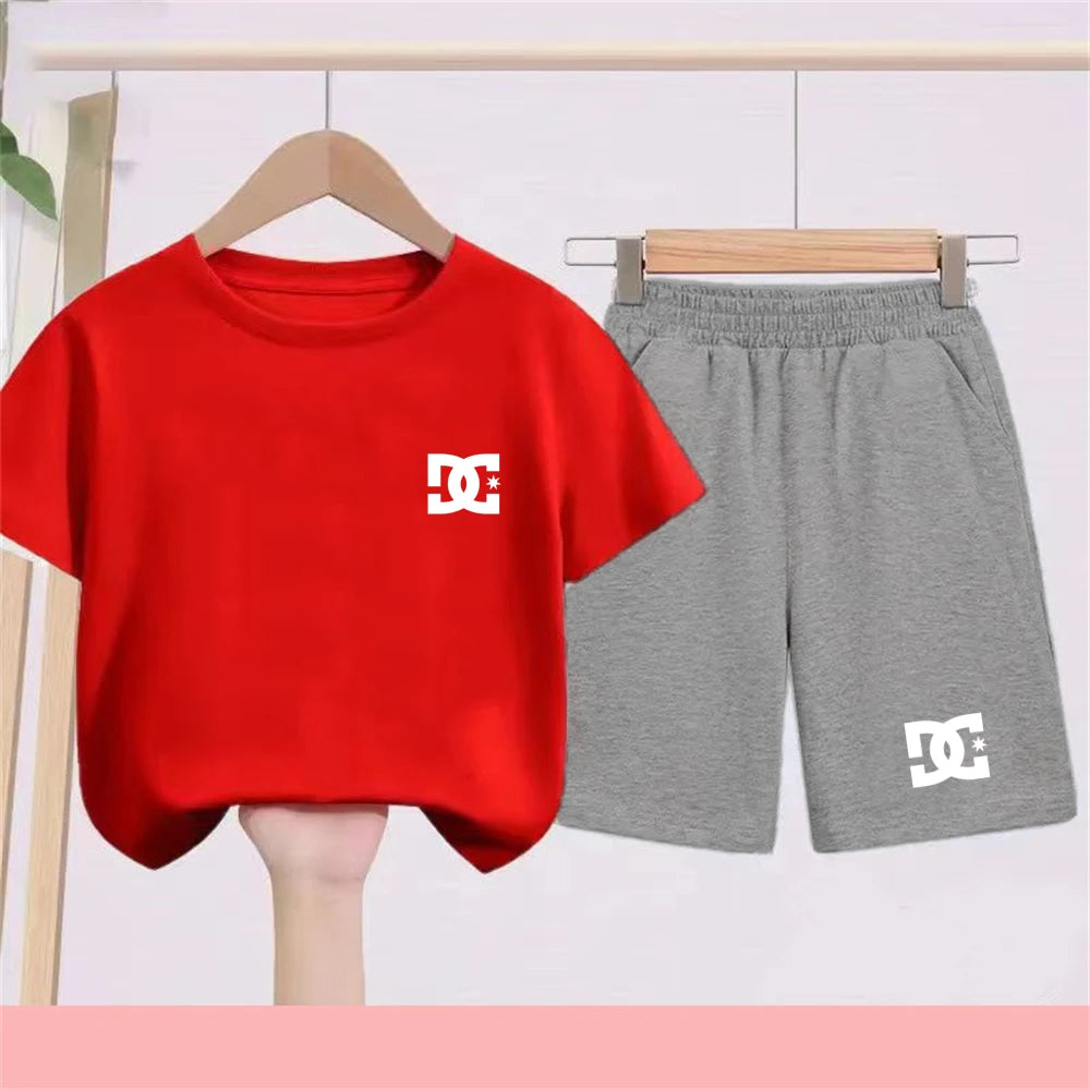 Ropa con letras para niños, camiseta de manga corta + pantalones cortos, ropa de verano fresca y encantadora, conjunto deportivo informal para niños y niñas de 3 a 12 años