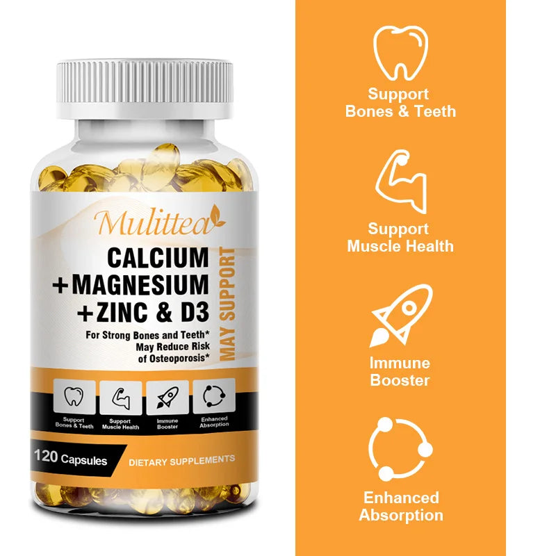 Mulittea-cápsulas de Zinc y magnesio de calcio con vitamina D3 para huesos fuertes y sistema nervioso, salud y promueve el crecimiento celular