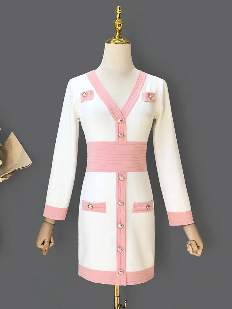 Otoño Invierno suéter vestidos femeninos mujeres Vintage manga larga ajustado Sexy ceñido al cuerpo vestido coreano moda Casual bata Mujer