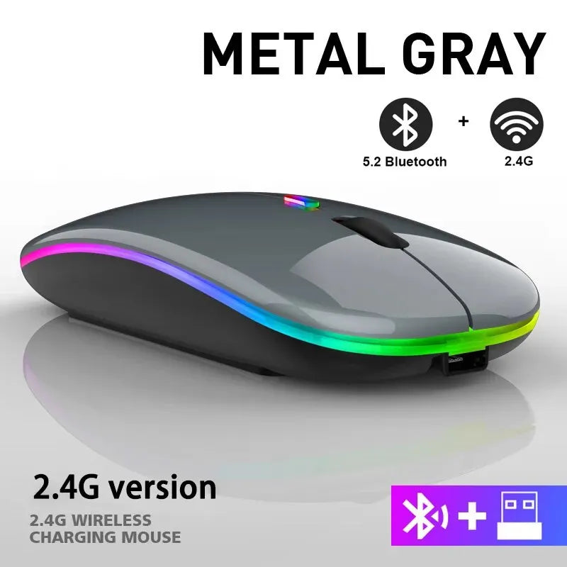 Ratón inalámbrico RGB recargable con Bluetooth, inalámbrico, retroiluminado con LED, ergonómico, para juegos, ordenador portátil y PC, 3600DPI