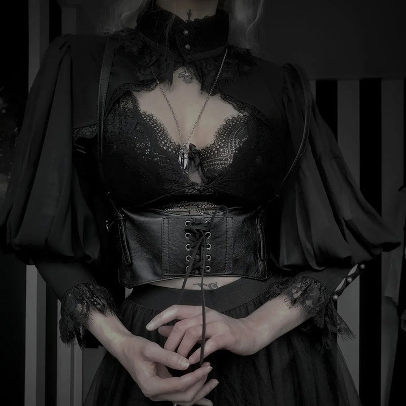 Blusa gótica con mangas abullonadas para Mujer, Top corto Sexy negro De manga larga para invierno, Blusas estéticas De hadas para Mujer De Moda 2022
