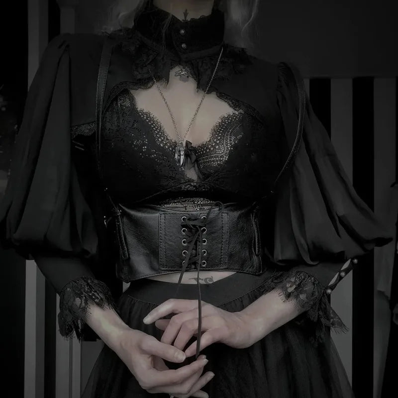 Blusa gótica con mangas abullonadas para Mujer, Top corto Sexy negro De manga larga para invierno, Blusas estéticas De hadas para Mujer De Moda 2022