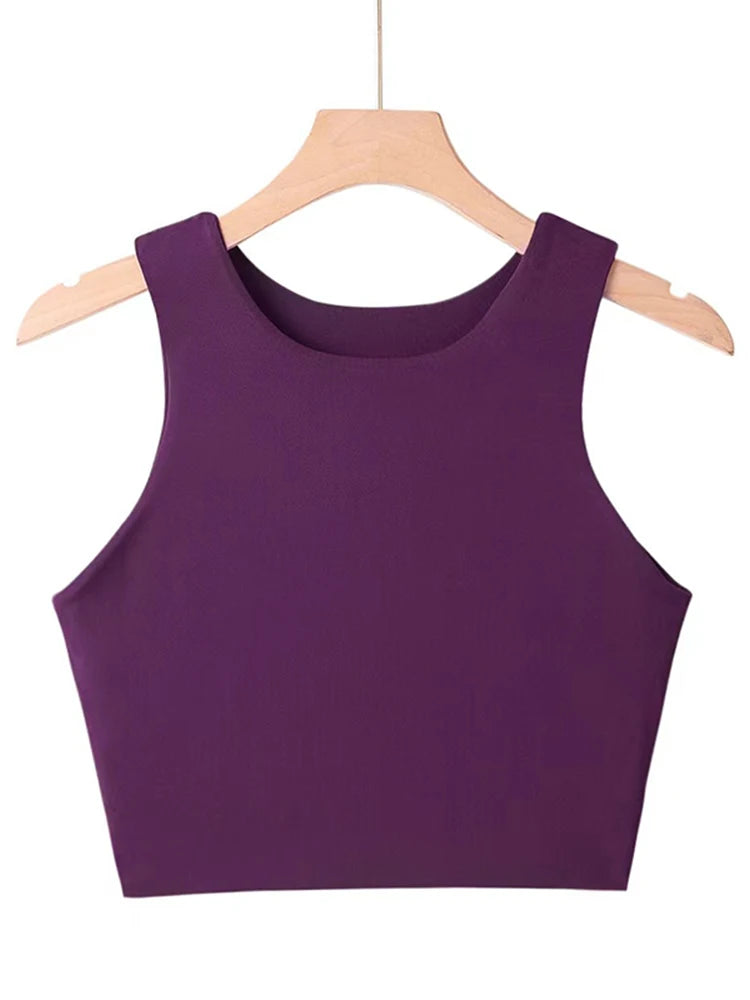 Camisetas ajustadas sexis para mujer, camisetas sin mangas con cuello redondo y doble nailon para mujer, camisetas sin mangas de buena calidad en 6 colores 2023