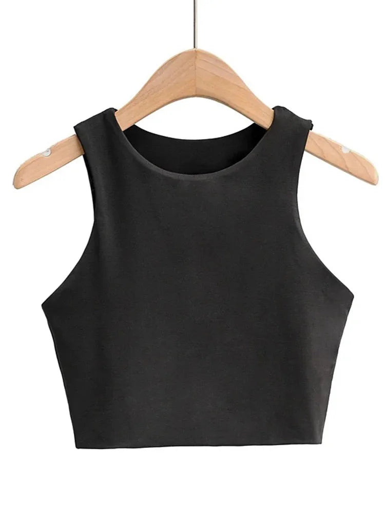 Camisetas ajustadas sexis para mujer, camisetas sin mangas con cuello redondo y doble nailon para mujer, camisetas sin mangas de buena calidad en 6 colores 2023