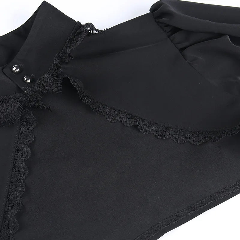 Blusa gótica con mangas abullonadas para Mujer, Top corto Sexy negro De manga larga para invierno, Blusas estéticas De hadas para Mujer De Moda 2022