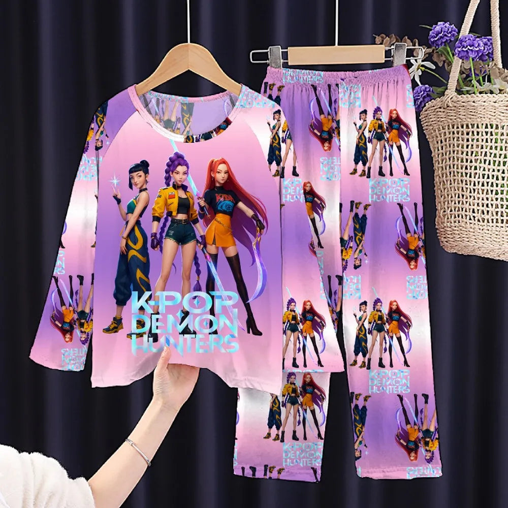2 unid/set conjunto de pijamas para niño niña niños de 3 a 4 5 6 7 8 9 10 11 12 años de manga larga Kpop Demon Hunters Pijama ropa para niños