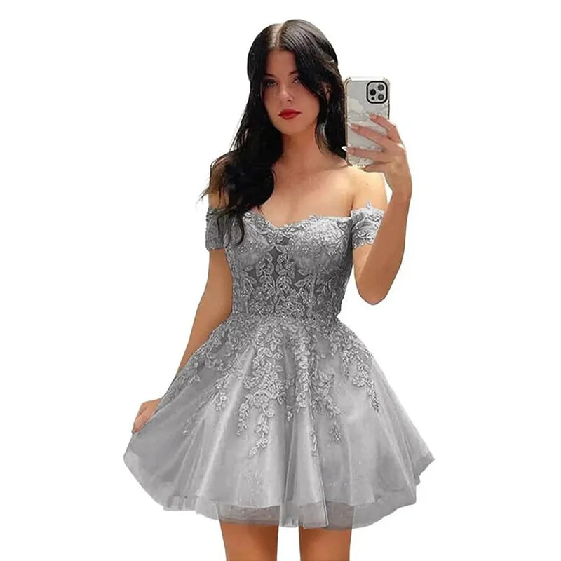 Vestido de Fiesta Corto para Mujer, Elegante, 2025, Encaje Negro, Ajustado, Vestido de Noche, Talla Grande, Quinceañera