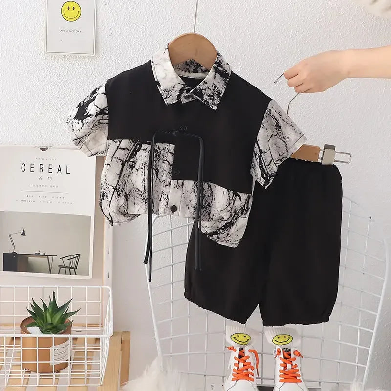 Verano niños estilo nacional ropa para niños camisa pantalones cortos 2 unids/set ropa de moda para niños chándal 1 2 3 4 5 años