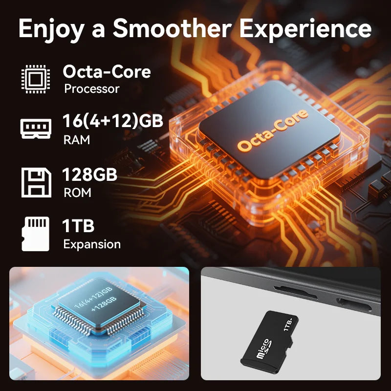 Tableta SVITOO Android 15 2025 de 11 pulgadas, HD IPS, procesador Octa-Core, 16 GB de RAM, 128 GB de ROM, batería expandible de 1 TB, 8000 mAh, WiFi 5, Bluetooth 5.0, GPS, teclado, ratón, lápiz óptico y estuche.