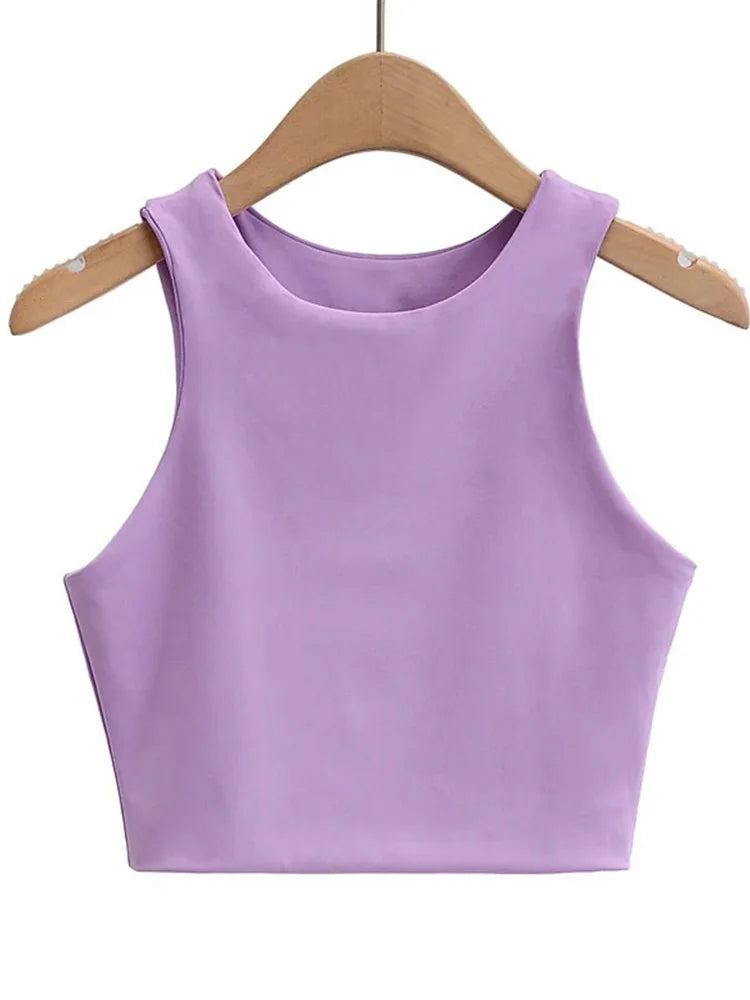 Camisetas ajustadas sexis para mujer, camisetas sin mangas con cuello redondo y doble nailon para mujer, camisetas sin mangas de buena calidad en 6 colores 2023