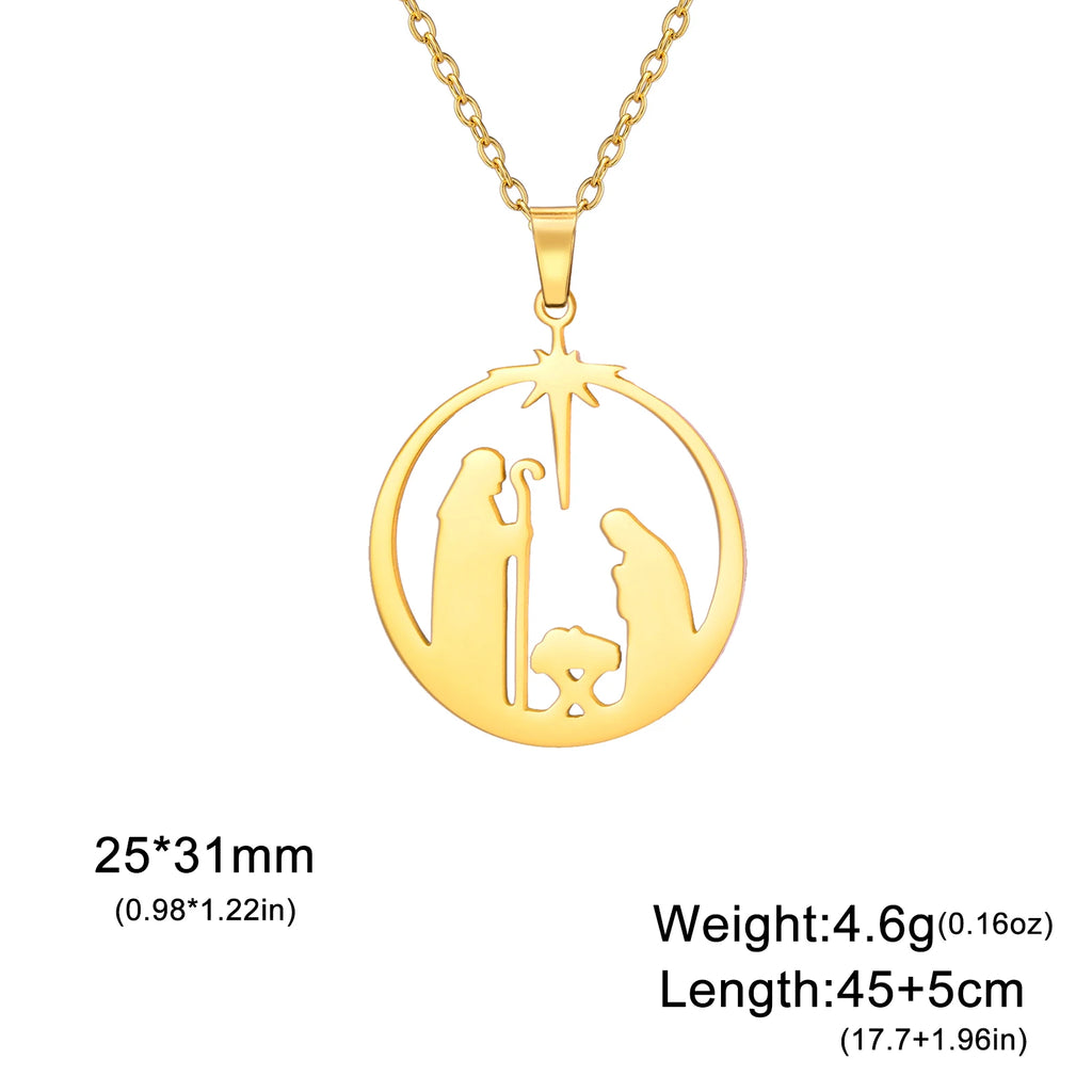 Collar con colgante de oración cristiana de acero inoxidable, talismán de oración con estrella de Ángel Retro Unisex, regalo de joyería para el día de la madre