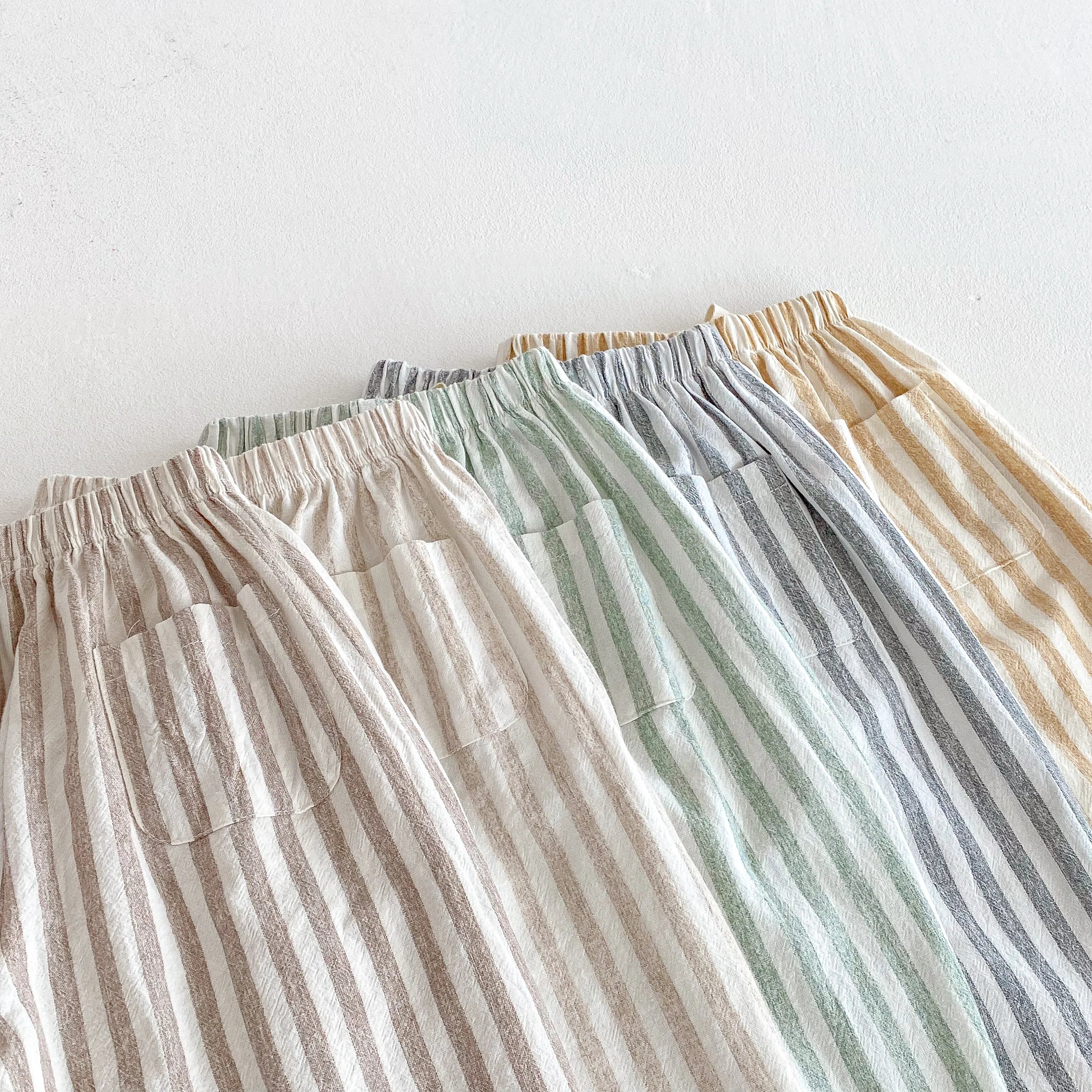 Pantalones Vintage de lino y algodón a rayas para niños, pantalones informales con diseño de bolsillo, pantalones de cintura elástica para niño niña, ropa, pantalones para niños