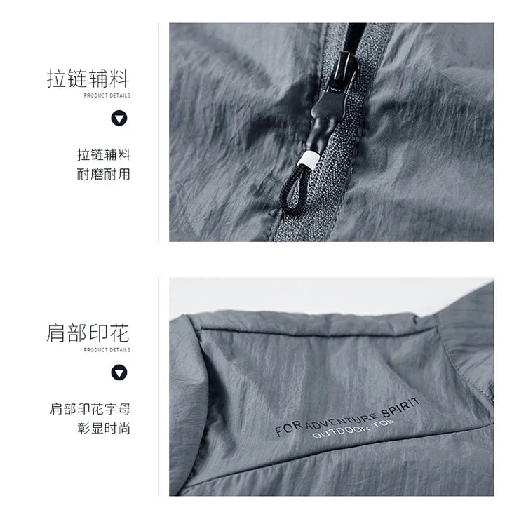 2025 Chaqueta de protección solar de verano para hombre, ultraligera, fina, agradable a la piel, transpirable, a prueba de rayos UV, abrigo protector solar de seda helada para pesca