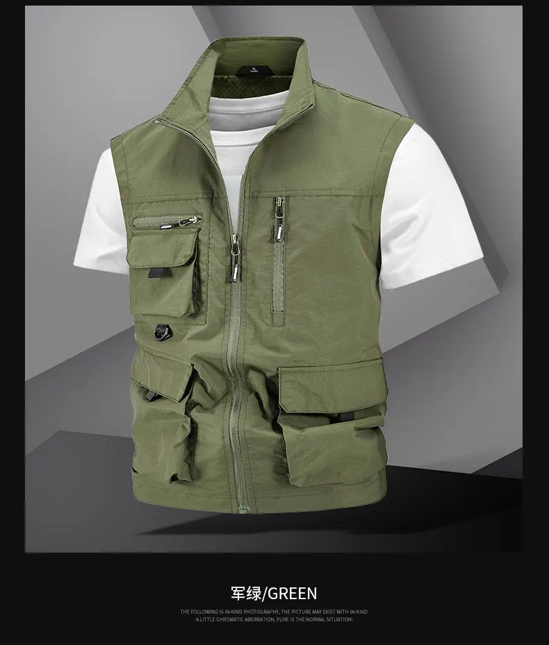 Chaqueta de caza para acampar, chaleco de trabajo para hombre, cortavientos táctico, talla grande, Golf, sin mangas, pesca, abrigo impermeable, chaleco de verano