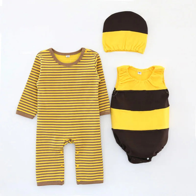 Newborn Baby Boys Girls Sleeveless Bodysuit + Romper Jumpsuit + Hat 3pcs Clothes Set Toddler Baby Outfits Bebe Clothing Suit