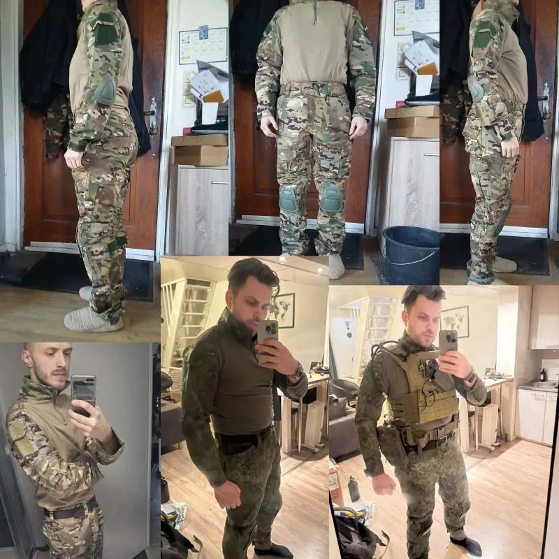Camisas Tácticas de Manga Larga para Exteriores, Camisa de Combate con Cierre de 1/4, Algodón Ripstop Resistente al Desgaste, Camisetas de Camuflaje para Airsoft, Ropa Masculina