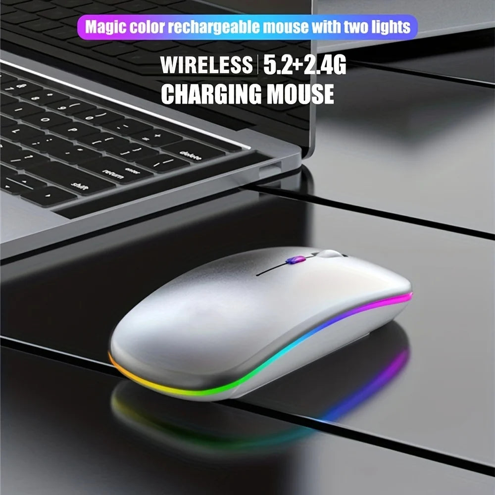 Ratón inalámbrico de 2,4 GHz, recargable por Bluetooth, silencioso, ergonómico, para juegos, con retroiluminación USB, ratón de 1600DPI para PC y portátiles