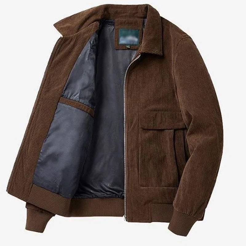 Gmiixder Otoño Invierno chaqueta de pana masculina Casual solapa de rayas chaquetas de Safari ropa de hombre versátil tendencia elegante abrigo suelto