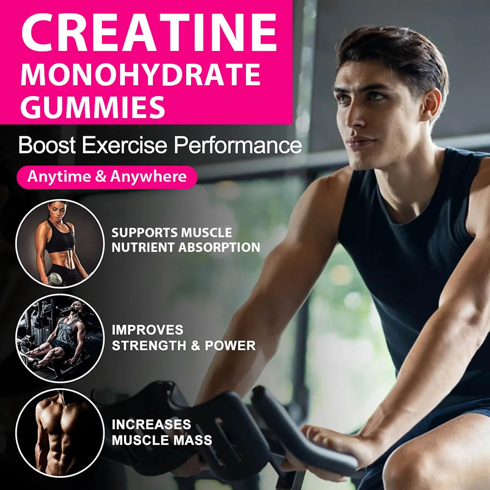 Gomitas monohidratadas de creatina: 8000 mg, pre/poste de entrenamiento, fitness, fuerza, desarrollo muscular, proporcionan suplementos energéticos