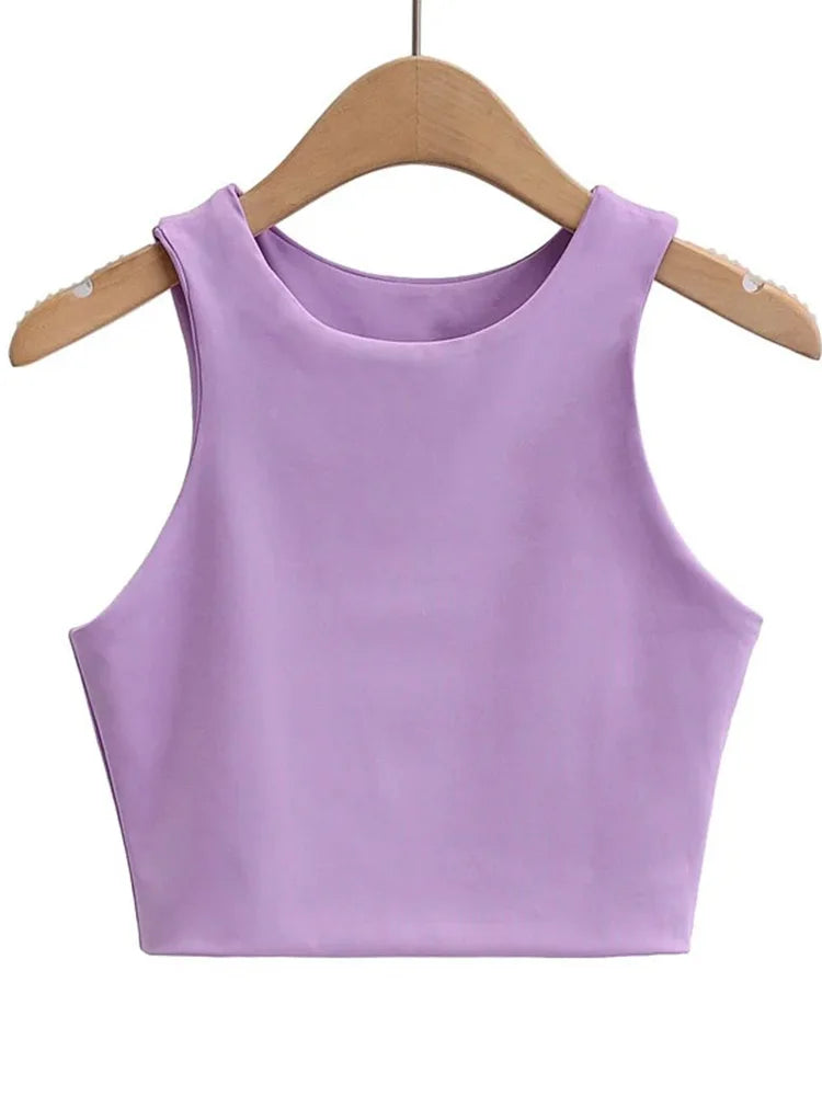 Camisetas ajustadas sexis para mujer, camisetas sin mangas con cuello redondo y doble nailon para mujer, camisetas sin mangas de buena calidad en 6 colores 2023