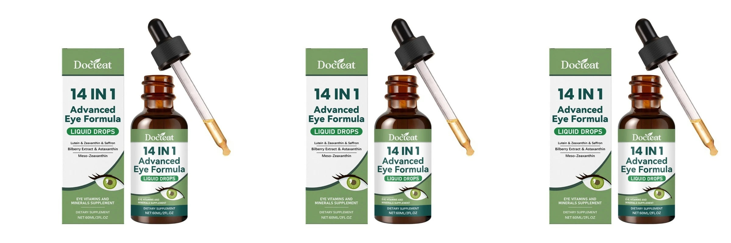 Suplemento Líquido Diario para el Bienestar Ocular 14 en 1 con Luteína, Zeaxantina, Arándano, Azafrán, Astaxantina, Mezcla de Nutrientes Vegetales, 60 ml