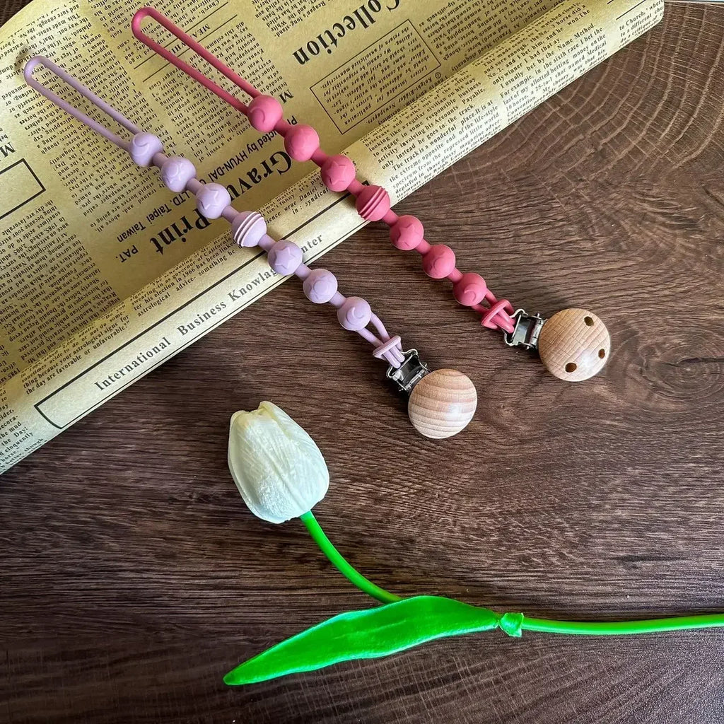 Clips para Chupetes de Bebé, Cadena de Silicona Integrada para Chupetes, Mordedor, Juguetes para la Dentición, Clip para Chupetes, Cadena con Clip, Regalo para Bebé