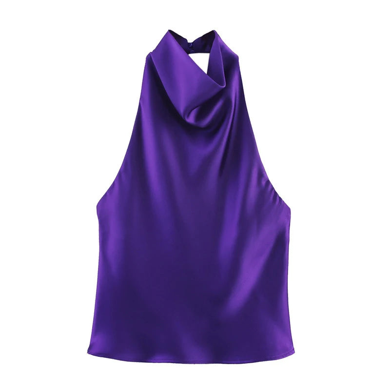 Vestido sin mangas con cuello colgante para mujer, vestido liso de satén con espalda descubierta, vestidos informales de oficina con tirantes finos, nueva Suite de primavera 2025