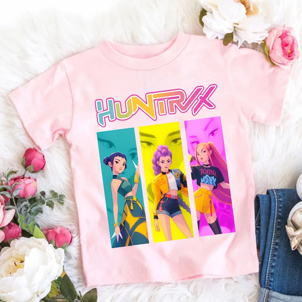 Camiseta de Algodón Suave para Niñas, Diseño de la Película 2026, Ropa Infantil, Regalos para Fans del K-Pop Demon Hunters, Ropa para Niños, Tops Casuales a la Moda
