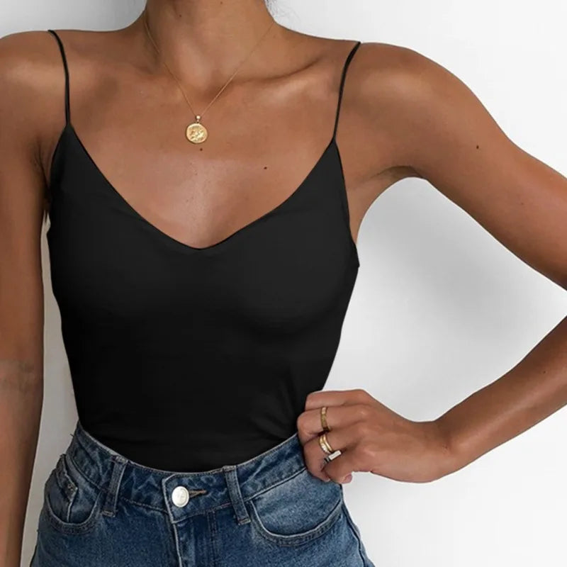 Camiseta sin mangas Sexy de verano para mujer, Tops básicos con tirantes, camisola delgada sin mangas