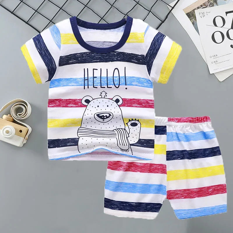 Conjuntos para niños, ropa para madres y niños, camiseta para niños y niñas, pantalones cortos, 2 uds., ropa de verano de algodón de manga corta para bebés, traje para niños pequeños