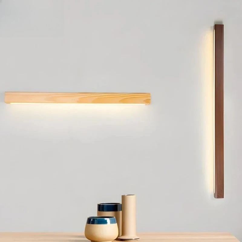 Lámpara de Pared de Listones de Madera Estilo Japonés Wabi-Sabi, Diseño Minimalista de Tira Larga para Sala de Estar, Dormitorio, Pasillo, Decoración del Hogar