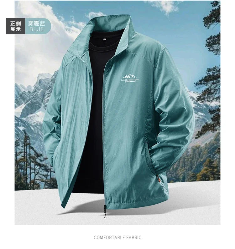 2025 Chaqueta de protección solar de verano para hombre, ultraligera, fina, agradable a la piel, transpirable, a prueba de rayos UV, abrigo protector solar de seda helada para pesca
