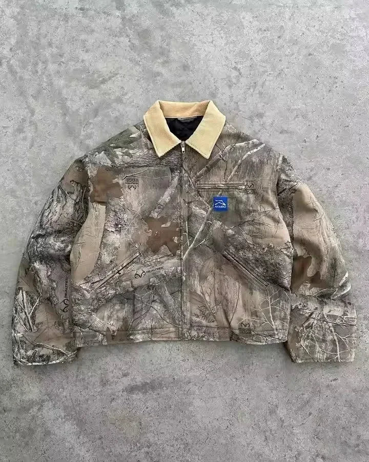 Chaqueta Vintage Y2K para hombre y mujer, ropa con estampado de letras de Hip Hop, lentejuelas con diamantes de imitación, chaqueta de camuflaje táctico de gran tamaño, abrigos informales