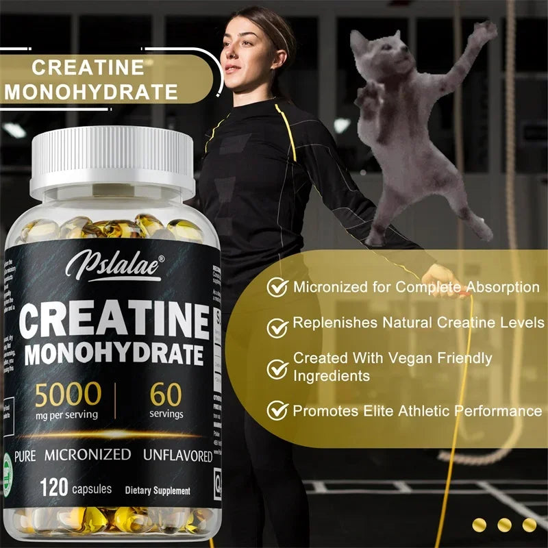 Monohidrato de creatina: aumenta la fuerza muscular, promueve el crecimiento muscular, mejora el rendimiento atlético, vegetariano, sin gluten